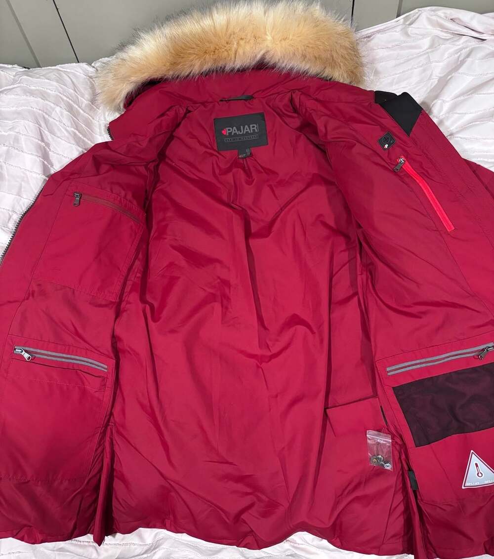 Pajar Down Parka Size S/P Red Faux Fur Trim Winter Coat